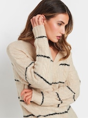 Long Tall Sally Natural Stripe Cable V Jumper - Image 4 of 5