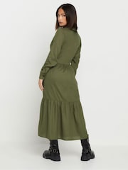 PixieGirl Petite Green Long Sleeve Smock Button Midi Dress - Image 4 of 5