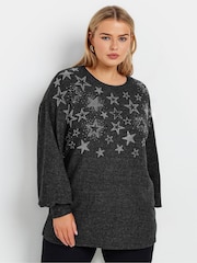 Yours Curve Black Star Heatseal Jumper - Image 1 of 5