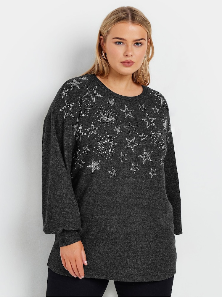 Yours Curve Black Star Heatseal Jumper - Image 1 of 5