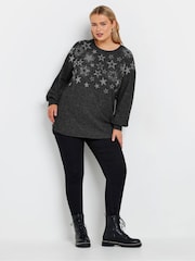 Yours Curve Black Star Heatseal Jumper - Image 2 of 5