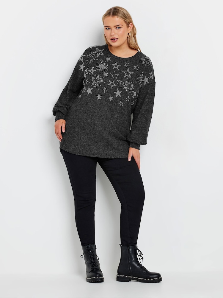 Yours Curve Black Star Heatseal Jumper - Image 2 of 5
