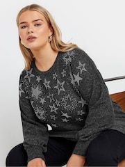 Yours Curve Black Star Heatseal Jumper - Image 4 of 5