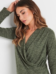 Long Tall Sally Green Wrap Print Soft Touch Top - Image 2 of 5