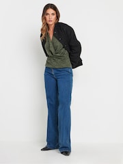 Long Tall Sally Green Wrap Print Soft Touch Top - Image 4 of 5