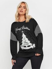 Yours Curve Black Merry Christmas Sweatshirt - Image 1 of 5