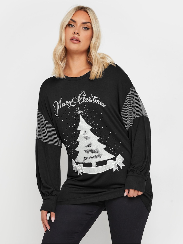 Yours Curve Black Merry Christmas Sweatshirt - Image 1 of 5