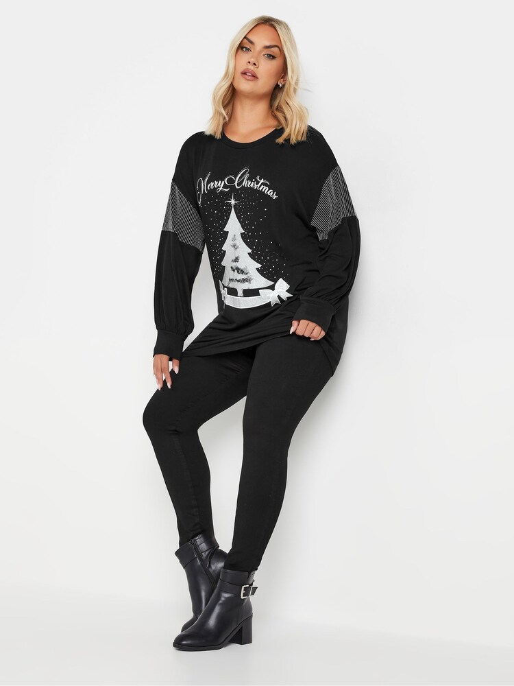 Yours Curve Black Merry Christmas Sweatshirt - Image 2 of 5