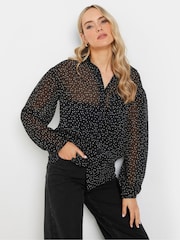 Long Tall Sally Black Oversized Spot Gorgette Shirt - Image 1 of 5