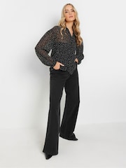 Long Tall Sally Black Oversized Spot Gorgette Shirt - Image 2 of 5