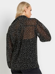Long Tall Sally Black Oversized Spot Gorgette Shirt - Image 3 of 5