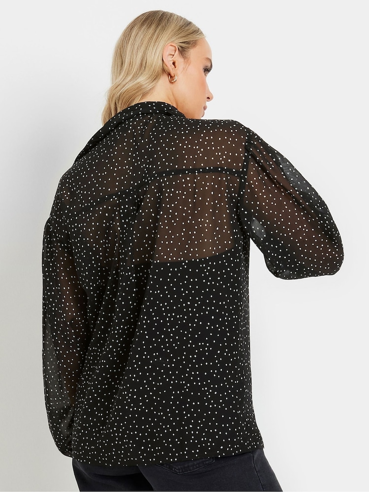 Long Tall Sally Black Oversized Spot Gorgette Shirt - Image 3 of 5