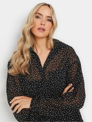 Long Tall Sally Black Oversized Spot Gorgette Shirt - Image 4 of 5