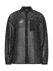 Long Tall Sally Black Oversized Spot Gorgette Shirt - Image 5 of 5