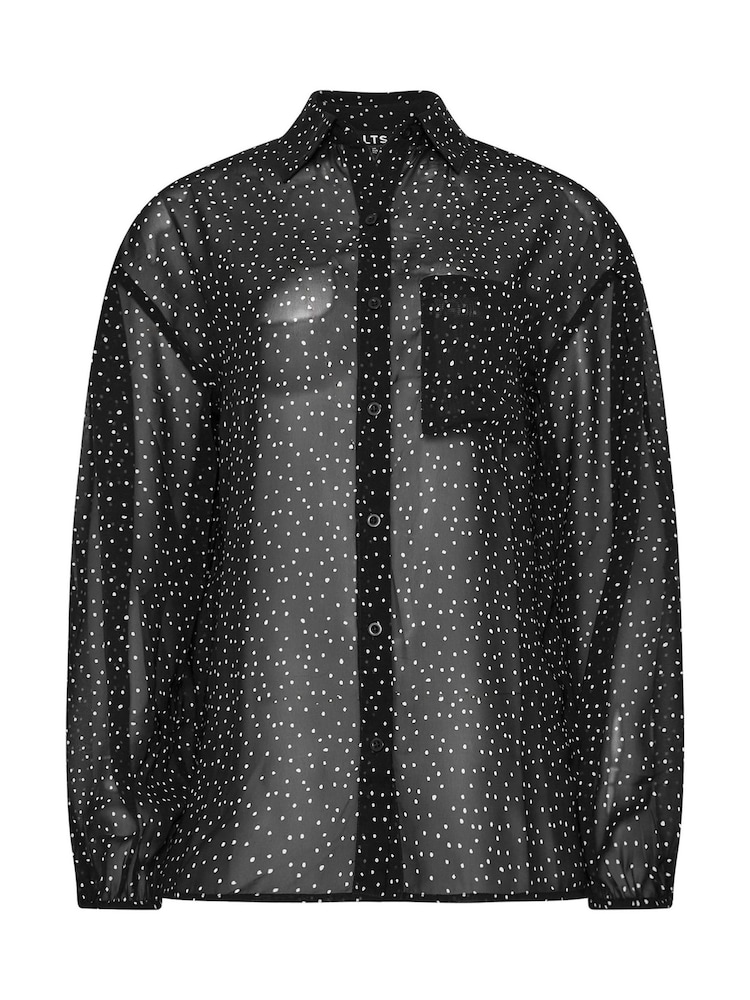 Long Tall Sally Black Oversized Spot Gorgette Shirt - Image 5 of 5