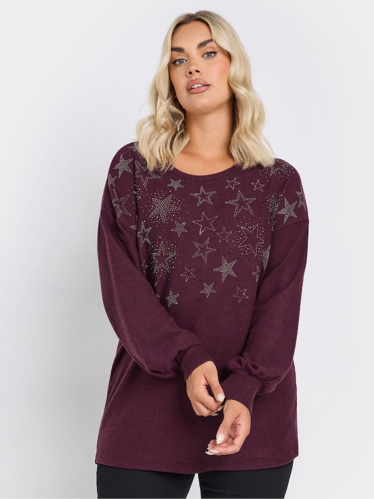 Yours Curve Purple Star Heatseal Jumper - Image 1 of 5 Yours Curve Purple Star Heatseal Jumper - Image 1 of 5