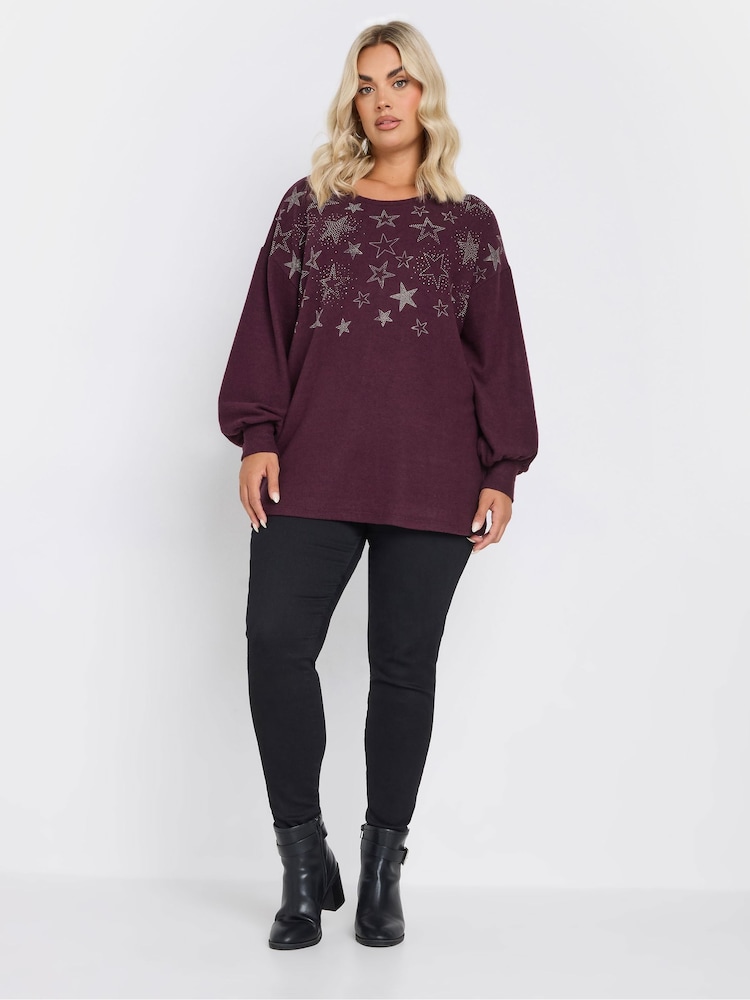 Yours Curve Purple Star Heatseal Jumper - Image 2 of 5 Yours Curve Purple Star Heatseal Jumper - Image 2 of 5