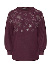 Yours Curve Purple Star Heatseal Jumper - Image 5 of 5