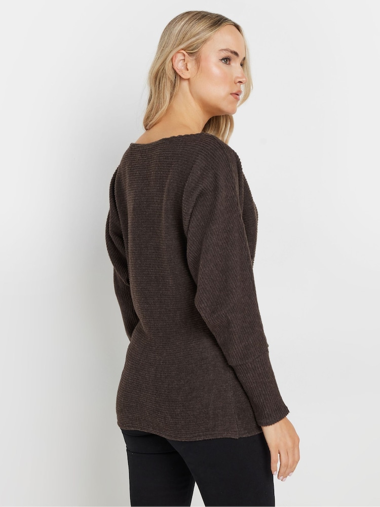 Long Tall Sally Brown Ribbed Soft Touch Batwing Jumper - Image 3 of 5