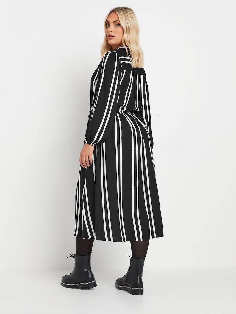 Yours Curve Black Long Sleeve Stripe Shirt Dress - Image 3 of 5