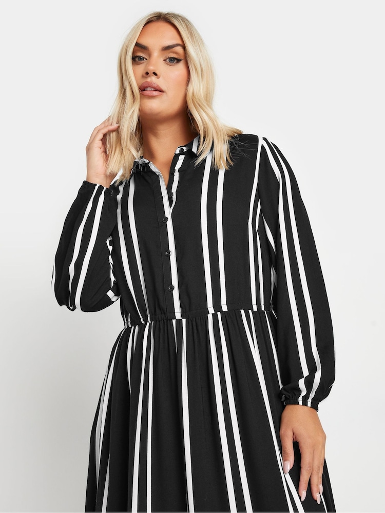 Yours Curve Black Long Sleeve Stripe Shirt Dress - Image 4 of 5