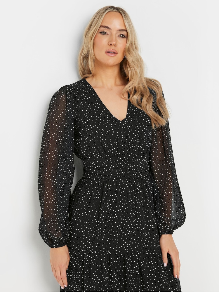 Long Tall Sally Black Chiffon Spot Tiered Maxi Dress - Image 4 of 5