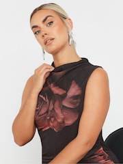 Yours Curve Black Limited Rose Print Floral Mesh Dress - Image 2 of 5