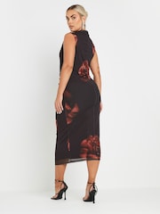 Yours Curve Black Limited Rose Print Floral Mesh Dress - Image 4 of 5
