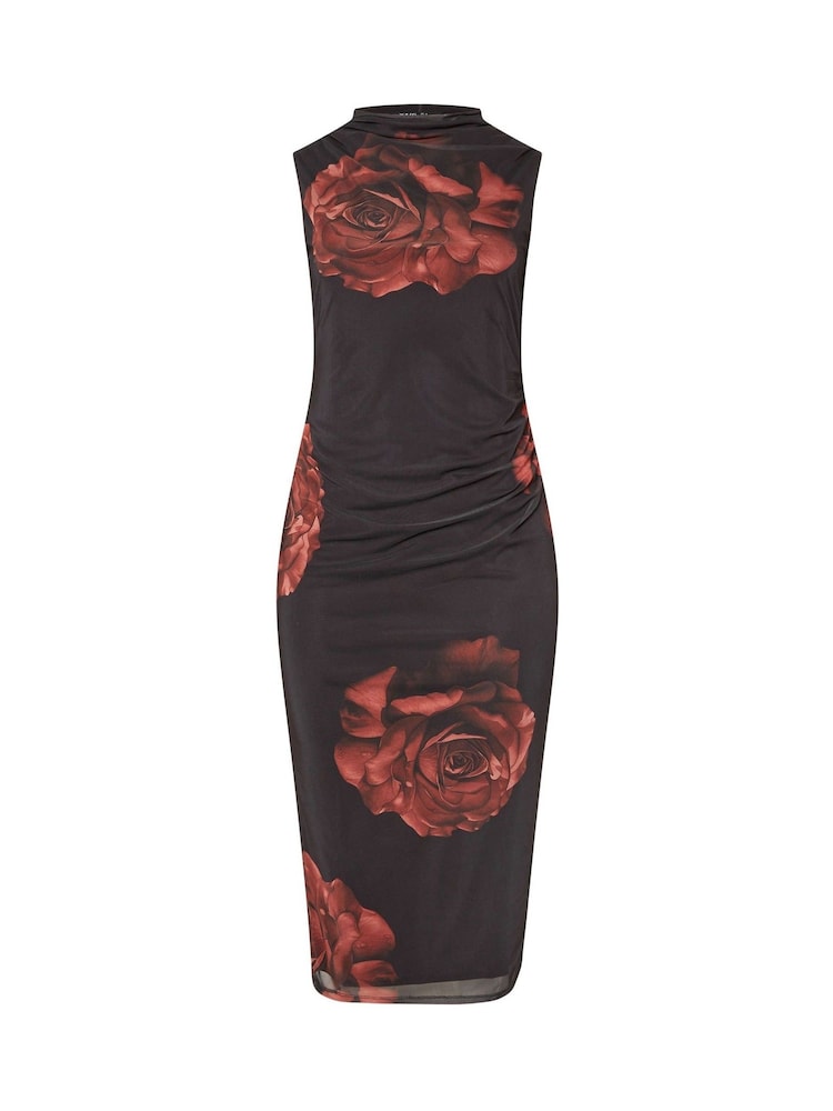 Yours Curve Black Limited Rose Print Floral Mesh Dress - Image 5 of 5