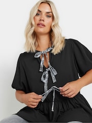 Yours Curve Black Limited Snake Print Bow Top - Image 5 of 6