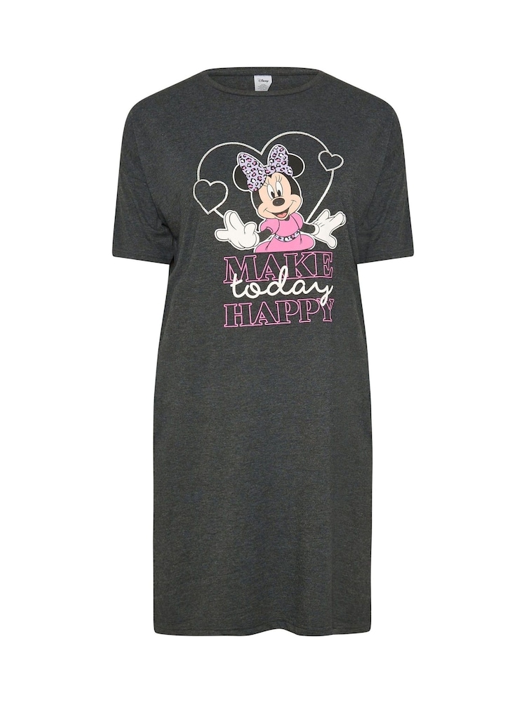 Yours Curve Grey Disney Minnie Mouse Make Today Happy Sleep T-Shirt Nightdress - Image 5 of 5