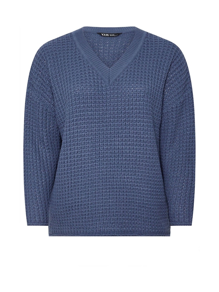 Yours Curve Waffle Knit V-Neck Jumper - Imagen 5 de 5 Yours Curve Waffle Knit V-Neck Jumper - Imagen 5 de 5