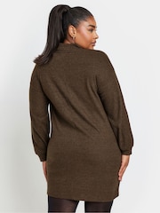 Yours Curve Brown Soft Touch Zip Neck Jumper Dress - Image 3 of 5