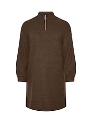 Yours Curve Brown Soft Touch Zip Neck Jumper Dress - Image 5 of 5