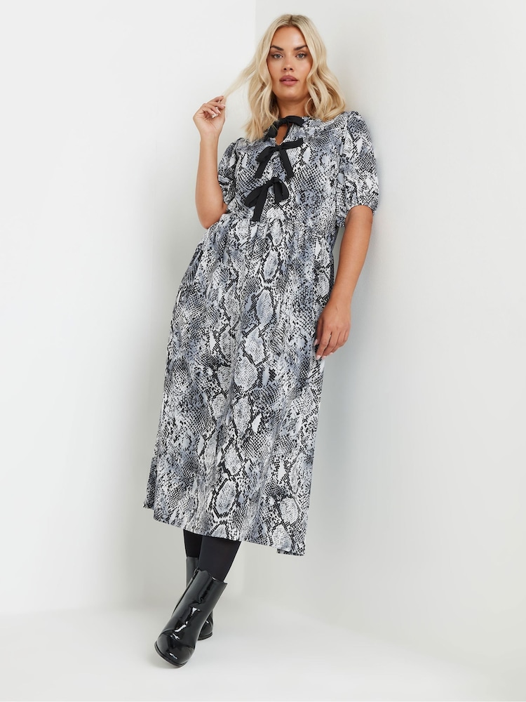 Yours Curve Black Limited Snake Bow Dress - Image 1 of 6