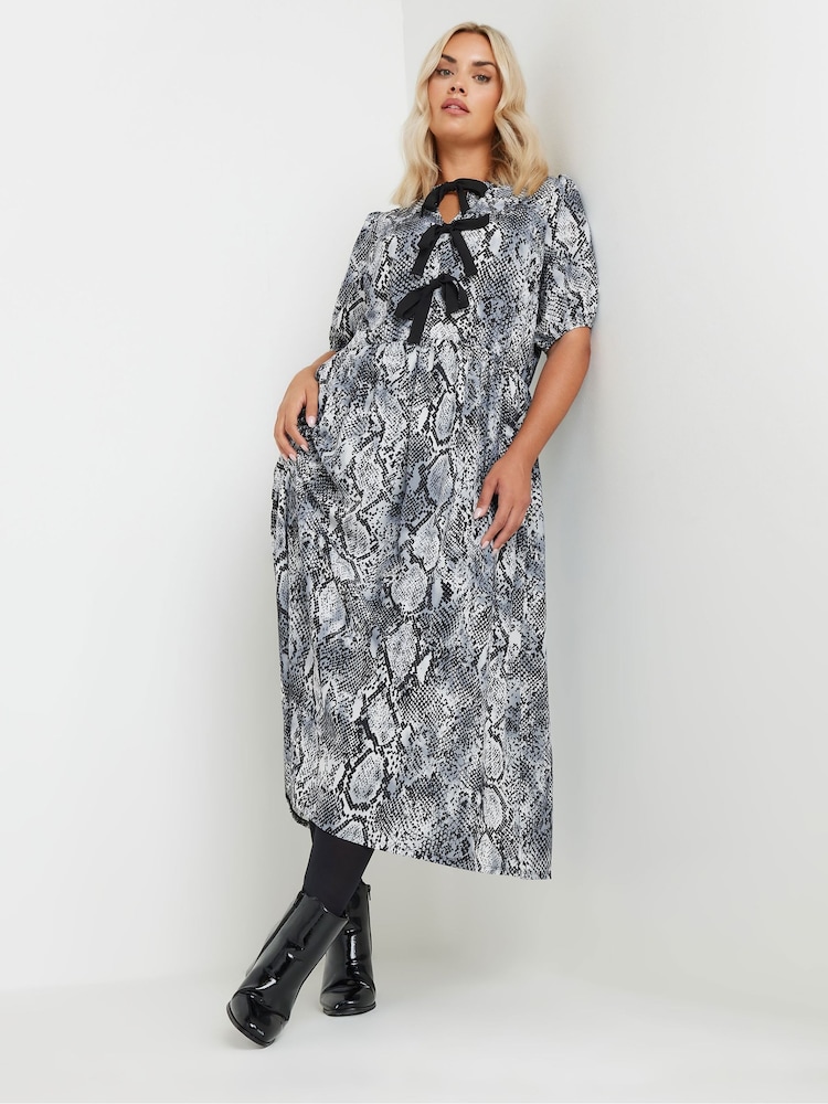 Yours Curve Black Limited Snake Bow Dress - Image 2 of 6