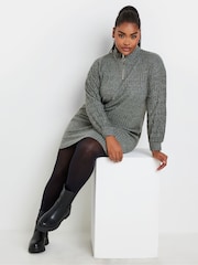 Yours Curve Grey Soft Touch Zip Neck Jumper Dress - Image 1 of 6