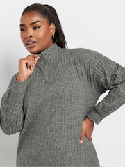 Yours Curve Grey Soft Touch Zip Neck Jumper Dress - Image 5 of 6