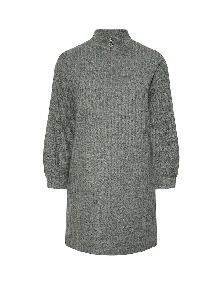 Yours Curve Grey Soft Touch Zip Neck Jumper Dress - Image 6 of 6