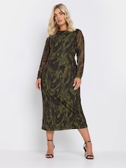 Yours Curve Green Limited Swirl Mesh Dress - Image 1 of 5