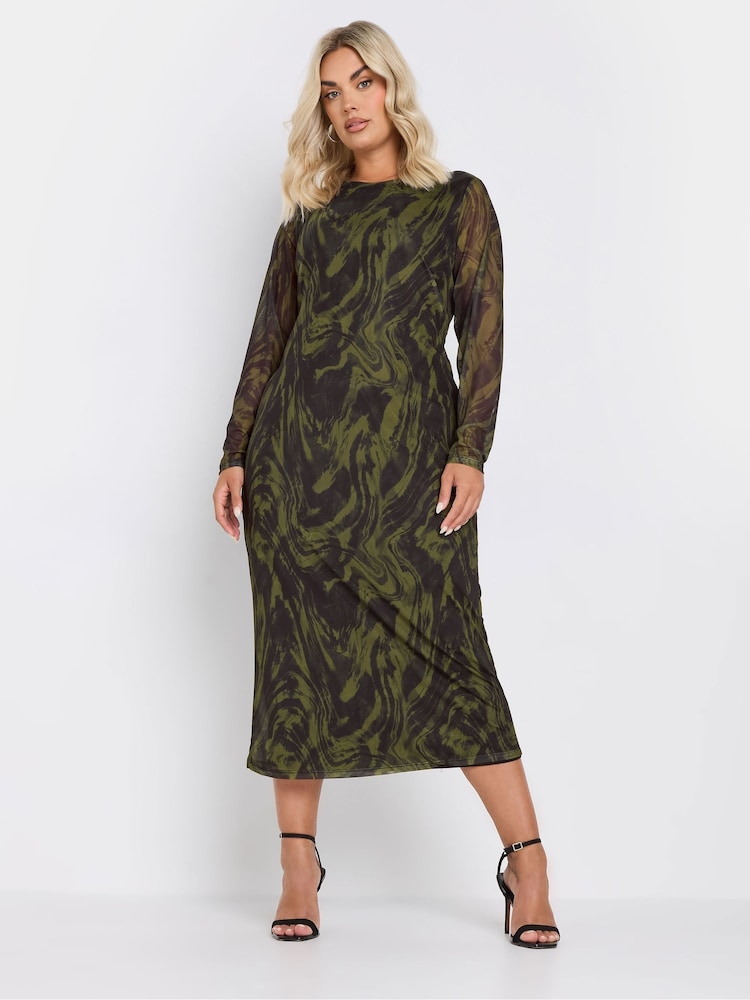 Yours Curve Green Limited Swirl Mesh Dress - Image 1 of 5