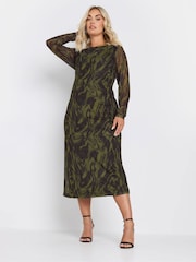 Yours Curve Green Limited Swirl Mesh Dress - Image 2 of 5