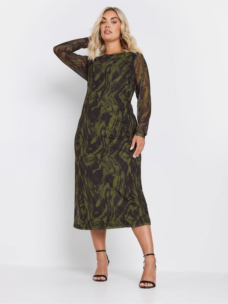 Yours Curve Green Limited Swirl Mesh Dress - Image 2 of 5