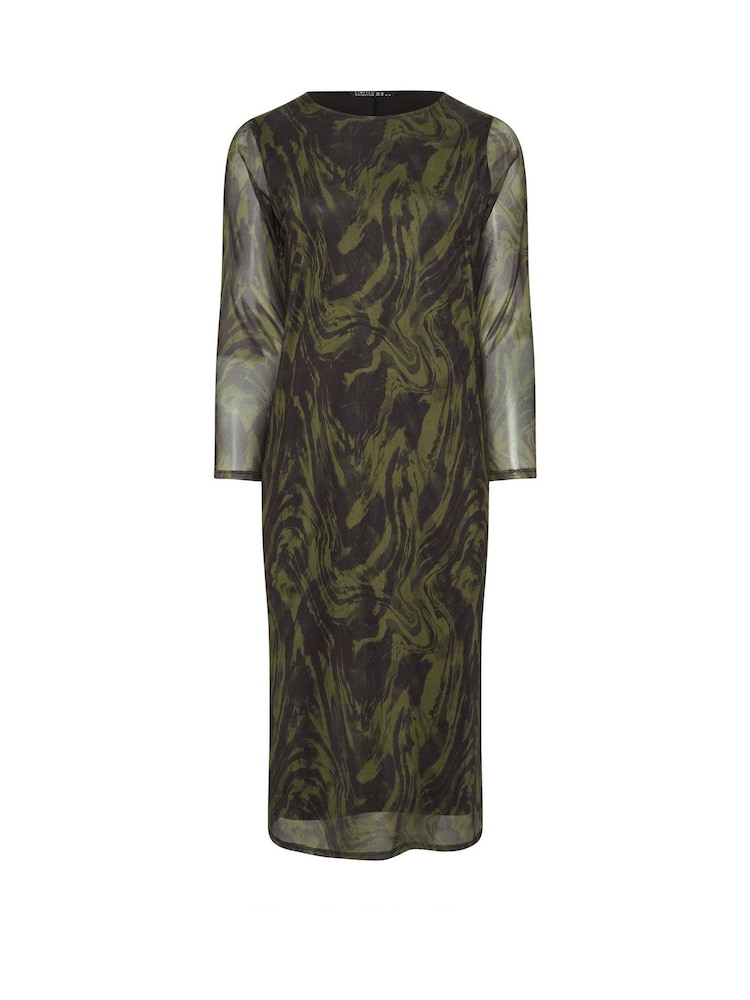 Yours Curve Green Limited Swirl Mesh Dress - Image 5 of 5