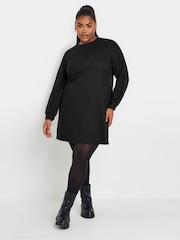 Yours Curve Black Ribbed Jumper Dress - Image 1 of 5