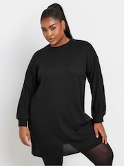 Yours Curve Black Ribbed Jumper Dress - Image 2 of 5