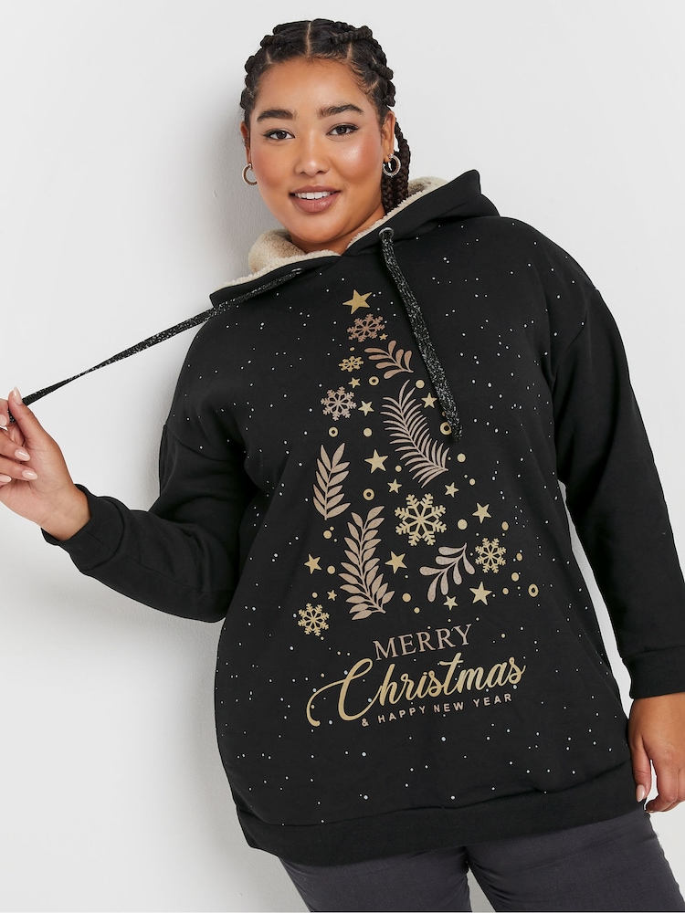 Yours Curve Black Merry Christmas Sweatshirt - Image 1 of 5