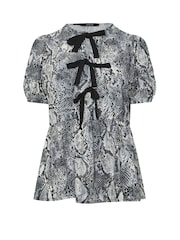 Yours Curve Black Limited Snake Print Bow Top - Image 6 of 6