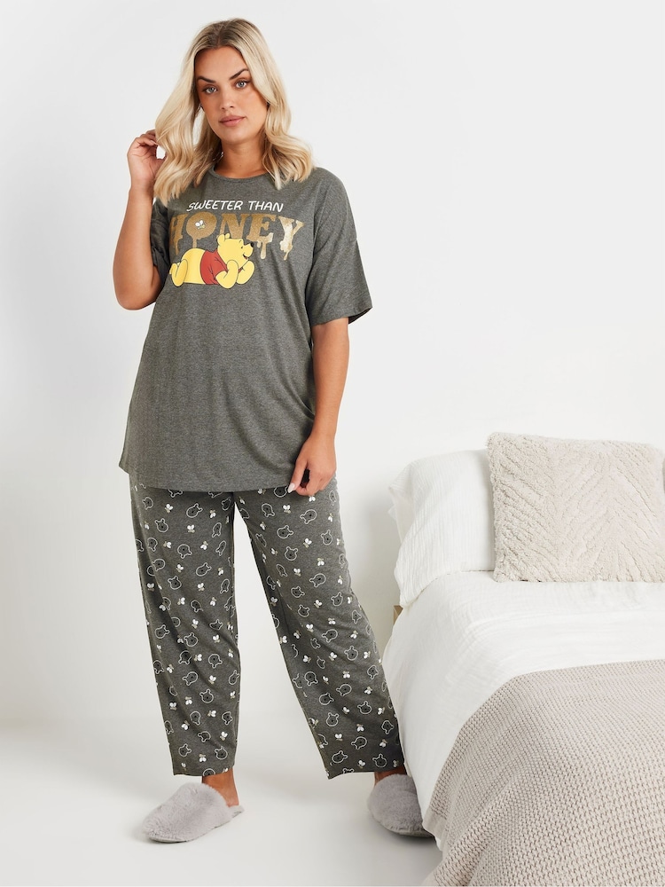 Yours Curve Grey Disney Winnie The Pooh Wide Leg Pyjamas Set - Image 1 of 5 Yours Curve Grey Disney Winnie The Pooh Wide Leg Pyjamas Set - Image 1 of 5