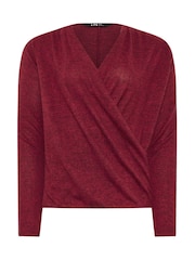 Long Tall Sally Red Wrap Print Soft Touch Top - Image 5 of 5
